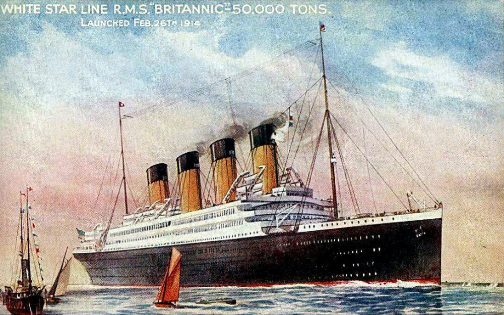 <b>YNGSTE SØSTER:</b> Britannic var bygget og utstyrt for å unngå katastrofer som de som rammet Titanic. Men selv om rederiet så skipet for seg slik på sine prospektkort, fikk luksuslineren et helt annet liv.