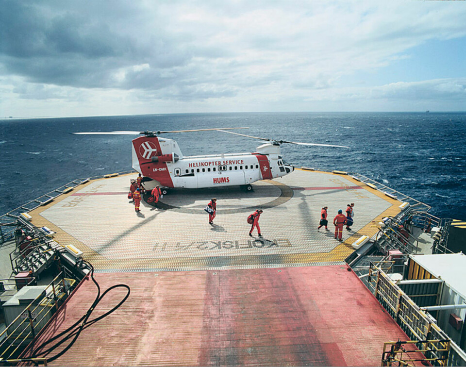 NORDSJØBUSS: Boeing Ch-47 Chinook ble brukt av Helikopter Service til å frakte oljearbeidere til Ekofisk.