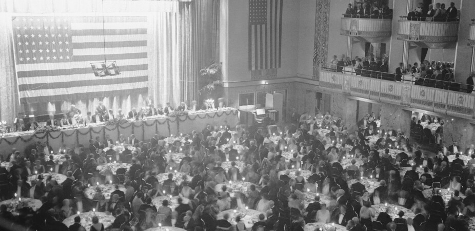 <b>PARTY FOR DE RIKE:</b> Ballsalen på Waldorf Astoria, åsted for overdådige gallamiddager og møtested for de mektige. 