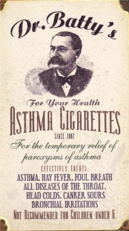 <b>SIGG ER DIGG:</b> Dr. Battys sigaretter kurerte både astma, høysnue, dårlig ånde, forkjølelse, munnsår, og irritasjon i luftveiene. 