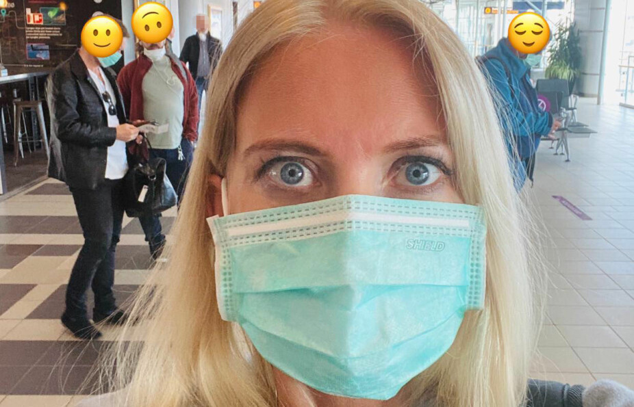 FEM FEIL: Ser du hva som er feil med munnbind-bruken på dette bildet? Leder i Norsk Sykepleierforbund, Lill Sverresdatter Larsen (avbildet) gir deg fasiten lenger nede i saken.
