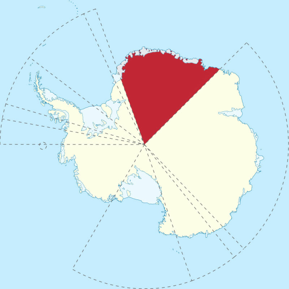 <b>NORSK LANGT HJEMMEFRA:</b> Dronning Maud Land: Kartet viser Antarktis, og det røde feltet er Dronning Maud Land, Norges krav på Antarktis.
