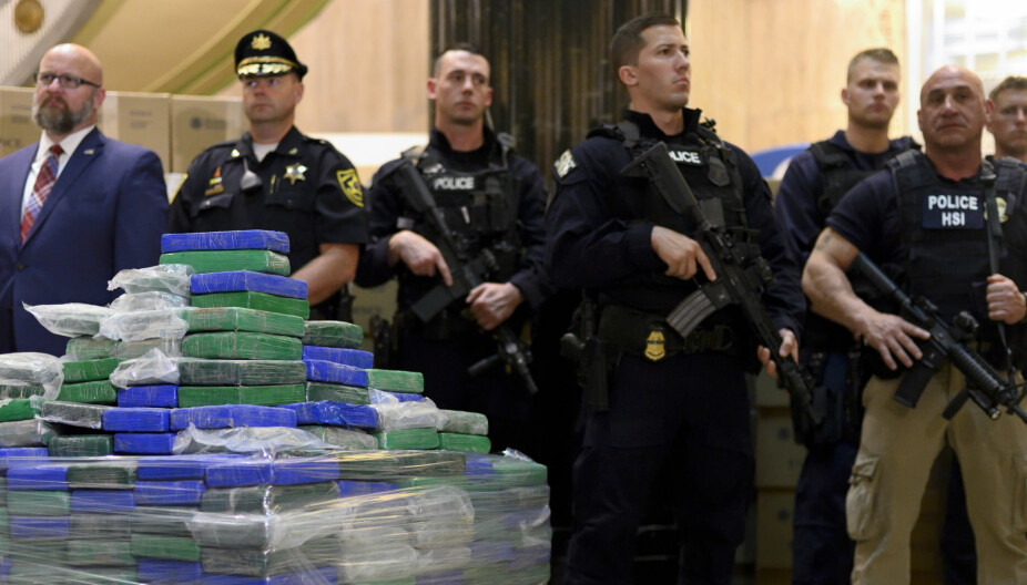 21. juni 2019. Et av tidenes største kokainbeslag i USA på 15,876 kg kokain, med en antatt gateverdi på cirka ni milliarder kroner, ble vist frem i Philadelphia, Pennsylvania.