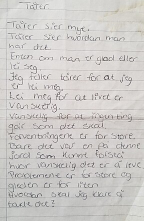 SATTE ORD PÅ DET: Dette diktet skrev Marita da hun var 15 år.