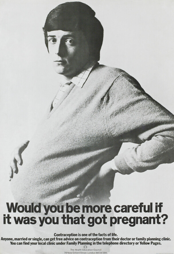 BUDSKAPET SPRES: En reklamekampanje for det britiske helseopplæringsrådet i 1975, med formål om å få menn til å tilegne seg kunnskap om sikker sex ved å sette seg selv i en kvinnes posisjon.