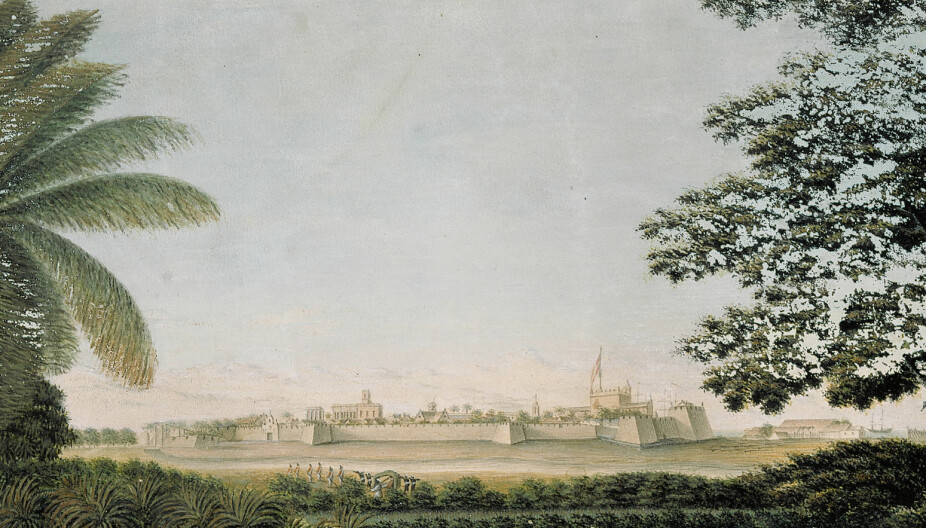 TRANKEBAR 1790: Maleri av kolonien Trankebar, malt av guvernør (og kunstner) Peter Anker i 1790.