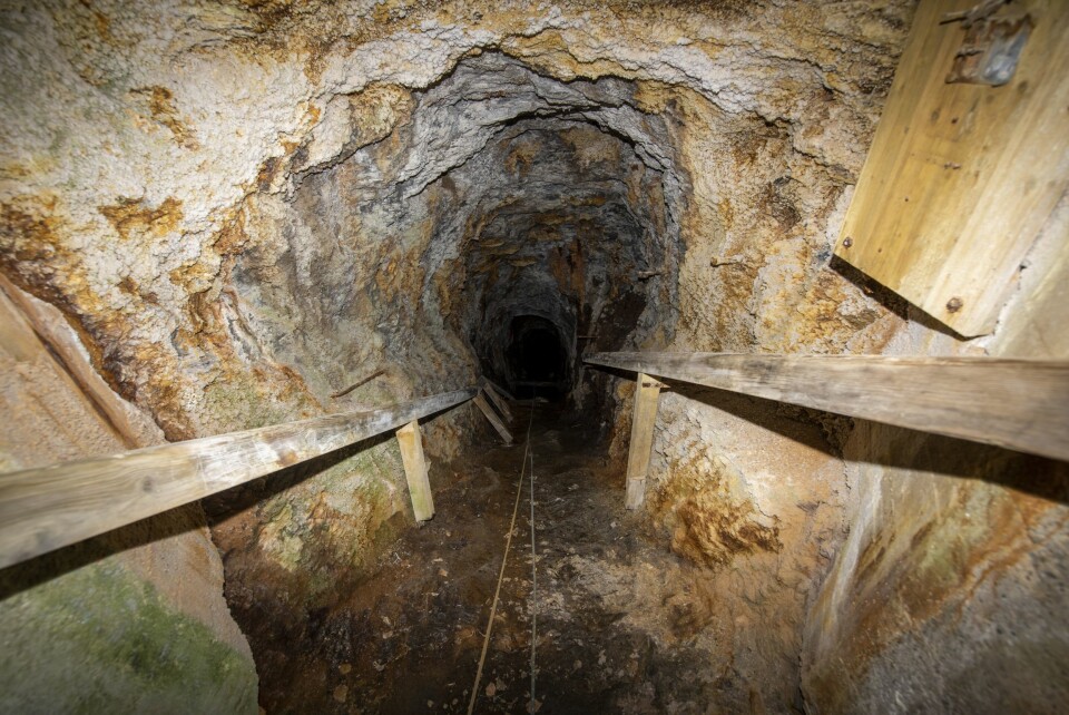 NED I DYPET: Tunnelen fører rett nedover. Tømmerrenna er omtrent 100 meter lang.