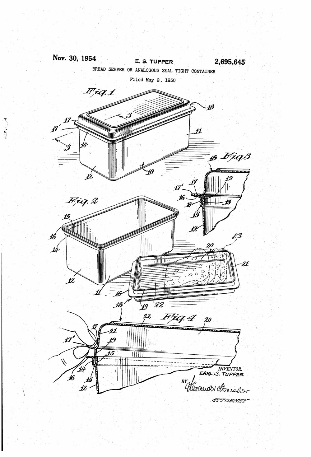 <b>SMART GJORT: </b>Earl Tuppers patenttegninger fra 1954.