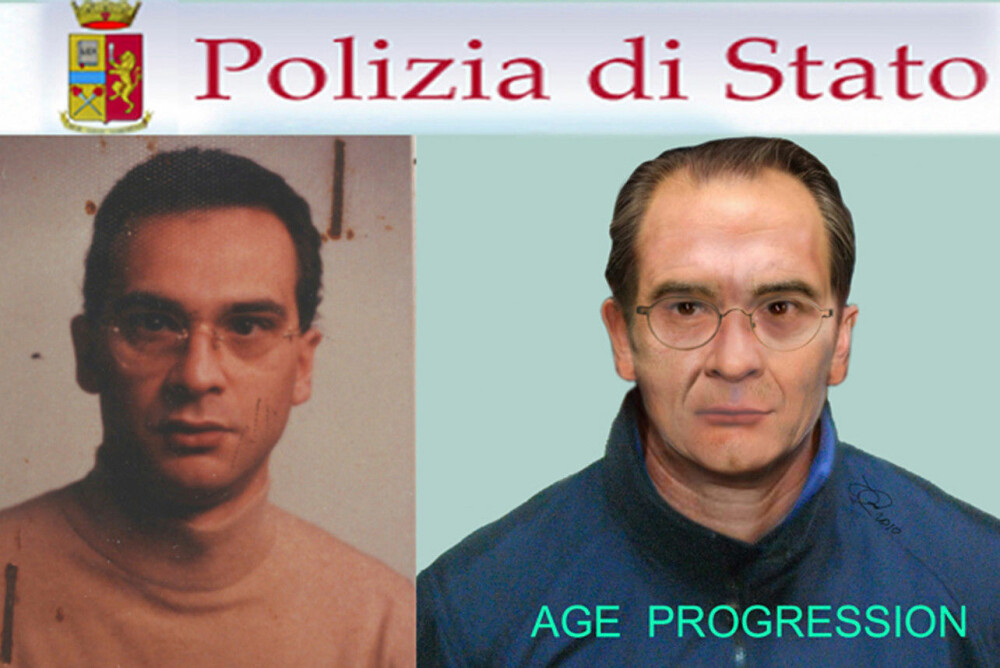 <b>ANTATT ALDRING:</b> Det data­genererte bildet til høyre viser hvordan italiensk politi tror at Denaro kan se ut, basert på et av de få ekte bildene som finnes.