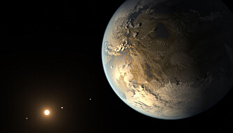 <b>Kepler-186f: </b>Kunstnerisk fremstilling av den første planeten på størrelse med jorden, som ble oppdaget