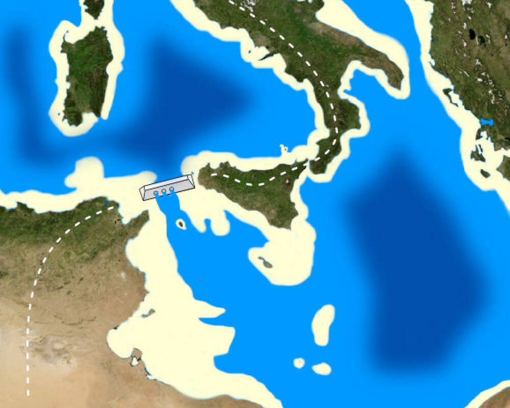 <b>ENDA LAVERE: </b>En demning mellom Tunisia og Sicilia skulle senke vann­standen i det østlige Middel­havet med 200 meter.