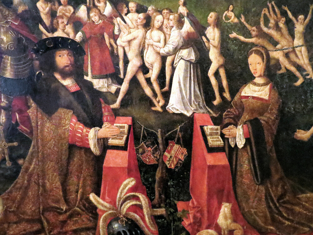 <b>KONGEPARET:</b> En samtidig altertavle viser Christian II og Elisabeth knelende på dommedag. Fra karmelitter­klosteret i Helsingør. 