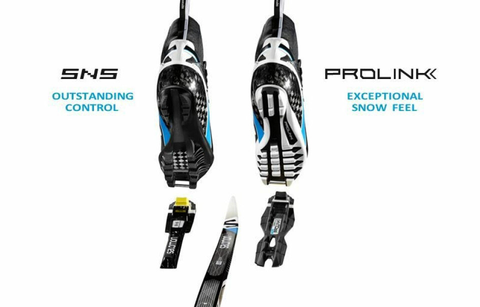 NY STANDARD: Franske Salomon dominerte lenge markedet med sitt eget SNS-system (t.v.), men tapte terreng. Nå har de gjort comeback med Prolink-systemet som bygger på Rottefella-utvikldede NNN-standard.