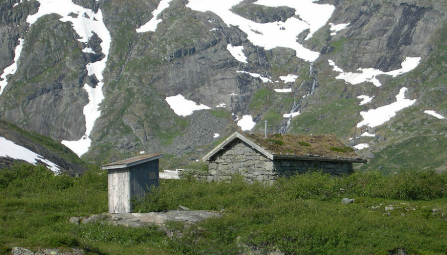 ÅPEN STEINBU: Den åpne Steinbua på Tosenfjellet er siste gjenværende bygning fra fjellstua bygget av telegrafverket i 1869 under opprettelsen av den første telegraflinja over fjellet. Bua var opprinnelig våningshus. Nærmeste flyplass er Brønnøysund.