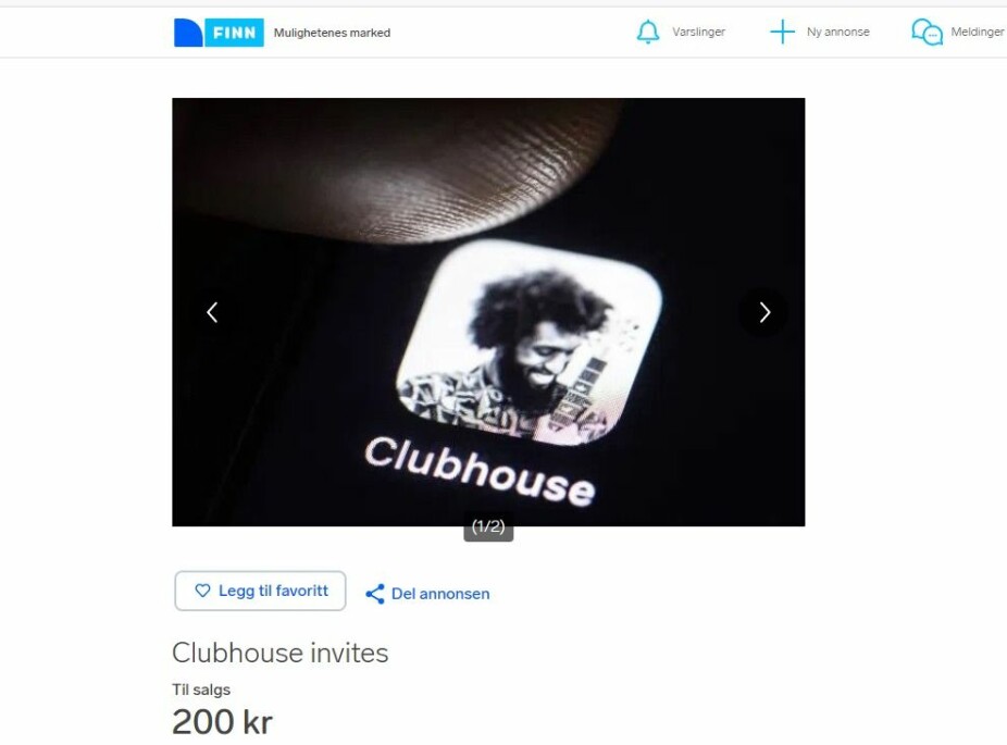 BLE LAGT UT PÅ FINN: Clubhouse-invitasjoner er ikke tillatt å selge på Finn.no.