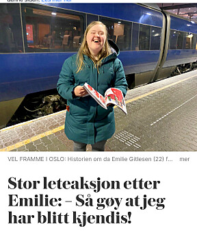 <b>KJENDIS: </b>Emilie ble kjendis i riksmedia etter forsvinningen.