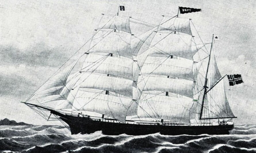 SLUTTEN PÅ SEILSKUTETIDEN; Barken Drot gikk med teak mellom USA og England.