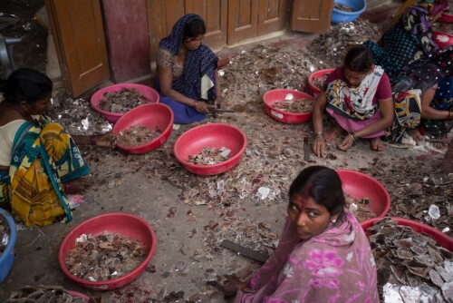 <b>SORTERING:</b> Før kråkesølvet blir sendt til den indiske storbyen Kolkata blir mineralet sortert etter kvalitet. Alt har verdi. Ingenting blir kastet. De fleste som jobber med sortering er kvinner.