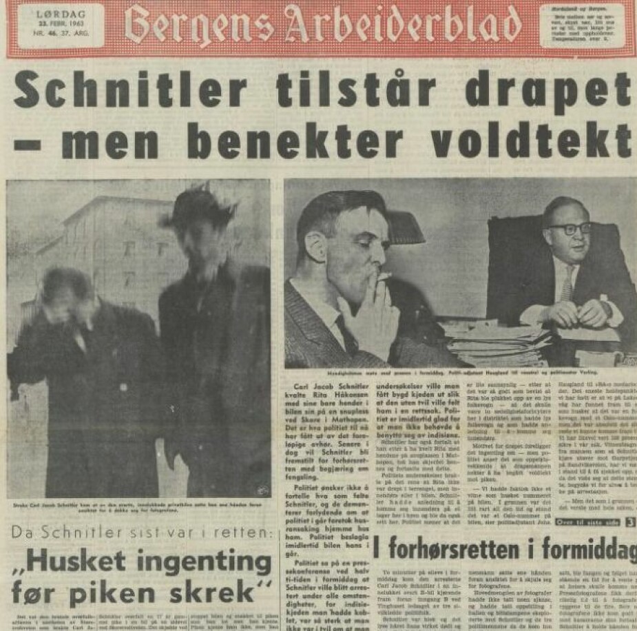 BENEKTET VOLDTEKT: Forsiden på Bergens Arbeiderblad 23. februar 1963.