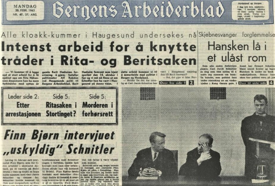 BERGENS MEST FORHATTE MANN: Forsiden på Bergens Arbeiderblad 25. februar 1963.