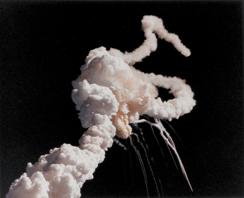 <b>DIREKTESENDT:</b> TV-kameraene fulgte oppskytingen av romfergen Challenger i 1986. Eksplosjonen rystet seere over hele verden. 