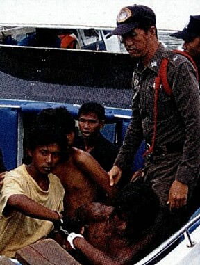 PIRATER: Kaprerne var tre fattige burmesere som hadde rømt fra tvangsarbeid. De ble dømt til lange fengselsstraffer.