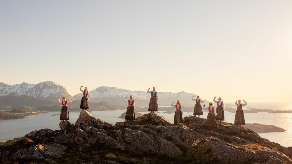 <b>KAMPKLARE:</b> Kvinner over hele landet tok på seg bunaden sin og flekset muskler for retten til å føde lokalt. Her noen av Bunadsgeriljaens 94.000 medlemmer fotografert på Høvikfjellet på Aure i Nordmøre.