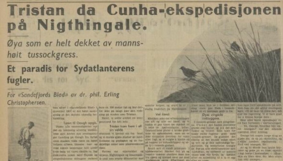 NORDMENN PÅ EKSPEDISJON: Reportasje av ekspedisjonsleder Erling Christophersen i Sandefjords Blad, 1938.
