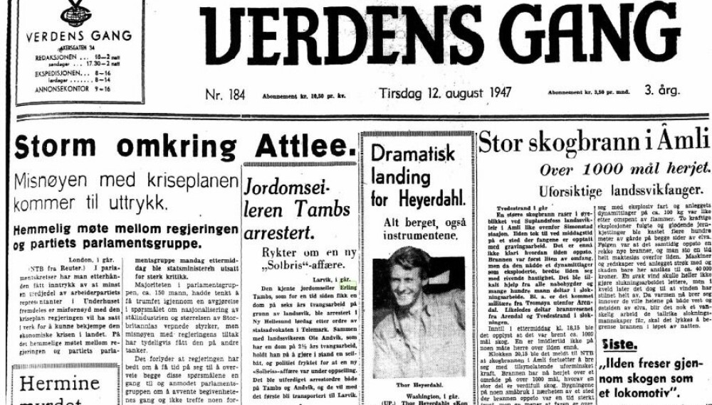 TAMBS ARRESTERT: VG-forside i august 1947,