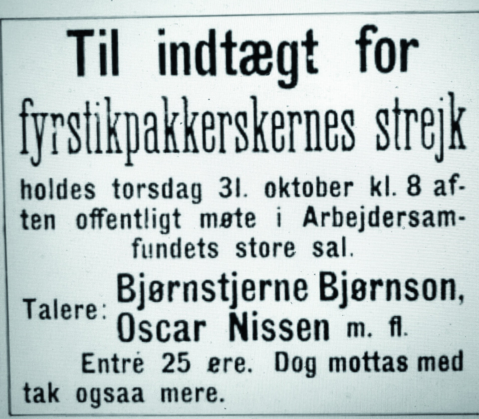 GI TIL STREIKE-KASSA: Redaktøren i Social-Demokraten lot jentene få en gratis annonse i avisa.