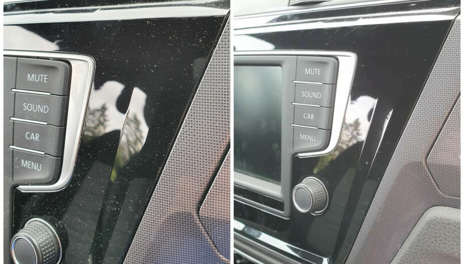 Before/After: The tiny dust particles on the car's piano paint disappeared quickly and gently.