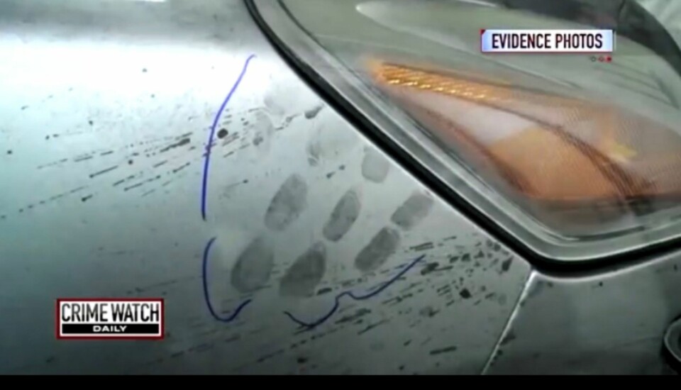 AVSLØRT: Fingeravtrykkseksperter avslørte at politibetjent Bluew hadde hatt mer med Jenny Webbs død enn han ville erkjenne. Disse sporene er fra bilen hennes, trolig avsatt mens han hengte henne opp for å fingere selvmord.