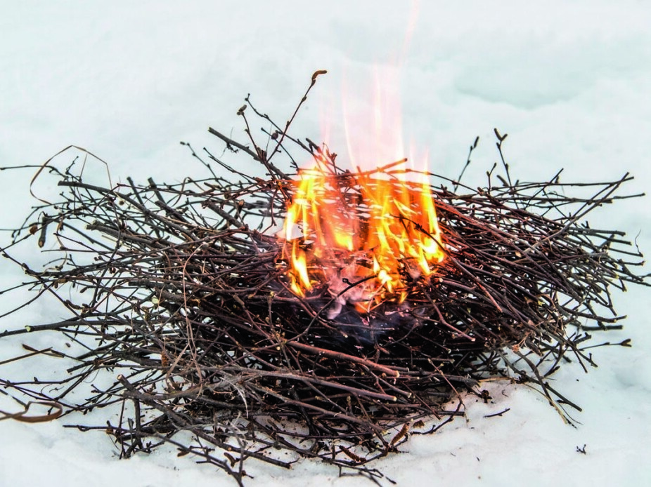 <b>Bål av fers­ke ma­te­ri­a­ler:</b> Et bål for ko­king og kos. Det­te bå­let brenner sak­te og er en­kelt å lage.