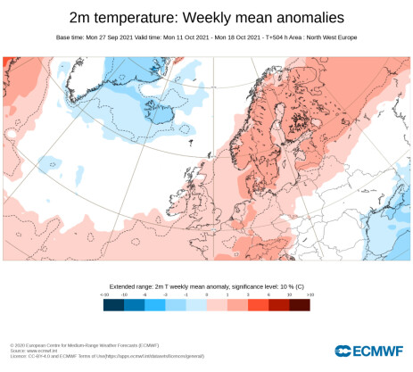 Også uke 41 ligger an til å bli noe varmere enn den historiske normalen for uken.