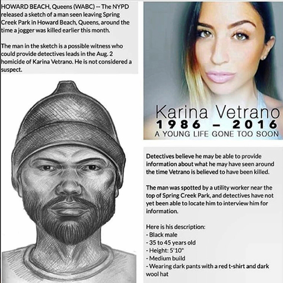 MELDTE SEG ALDRI: Fantomtegningen på politiets stikkbrev ble omtalt som vitne, men meldte seg aldri. Var mannen som ble antatt å være 25–45 år gammel rette gjerningsmann? Eller var han i realiteten Chanel Lewis på 20 år?