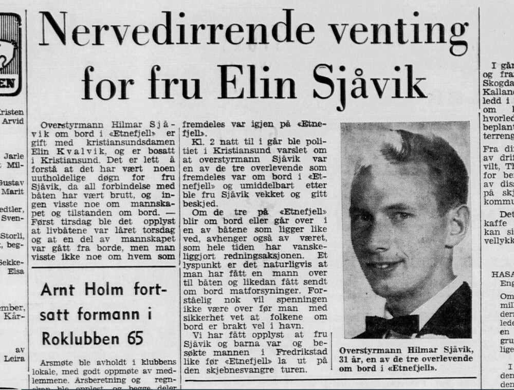 <b>GRAVID:</b> Elin Sjåvik hadde fulgt sin mann til kaia i Fredrikstad før ulykkesferden tok til. Idag er hennes mann Hilmar A. Sjåvik den aller siste fra dramaet som fortsatt lever.