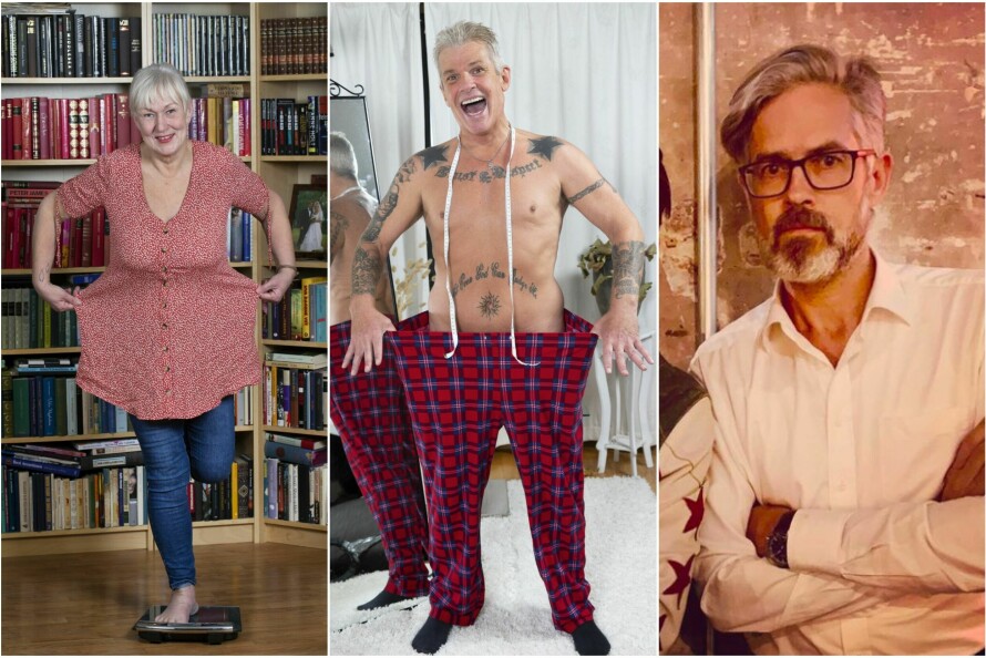 STOR FORVANDLING: Farmen-oppholdet har satt spor på kroppen til deltakerne. Robert Scott (i midten) kom ut av gården 23,5 kilo lettere. Thorvald Nyquist (t.h.) gikk ned hele 10 kilo, mens Heidi Haaker tok av 15 kilo..