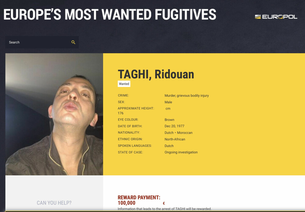 <b>ETTERSØKT:</b> Ridouan Taghi var lenge ettersøkt av Europol.