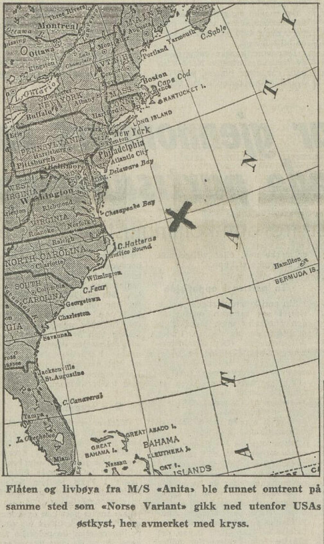 <b>ET KRYSS I HAVET:</b> Leteaksjonen var en av de største i den amerikanske kystvaktens historie. Illustrasjonen fra norske medier viser stedet der skipene forsvant.