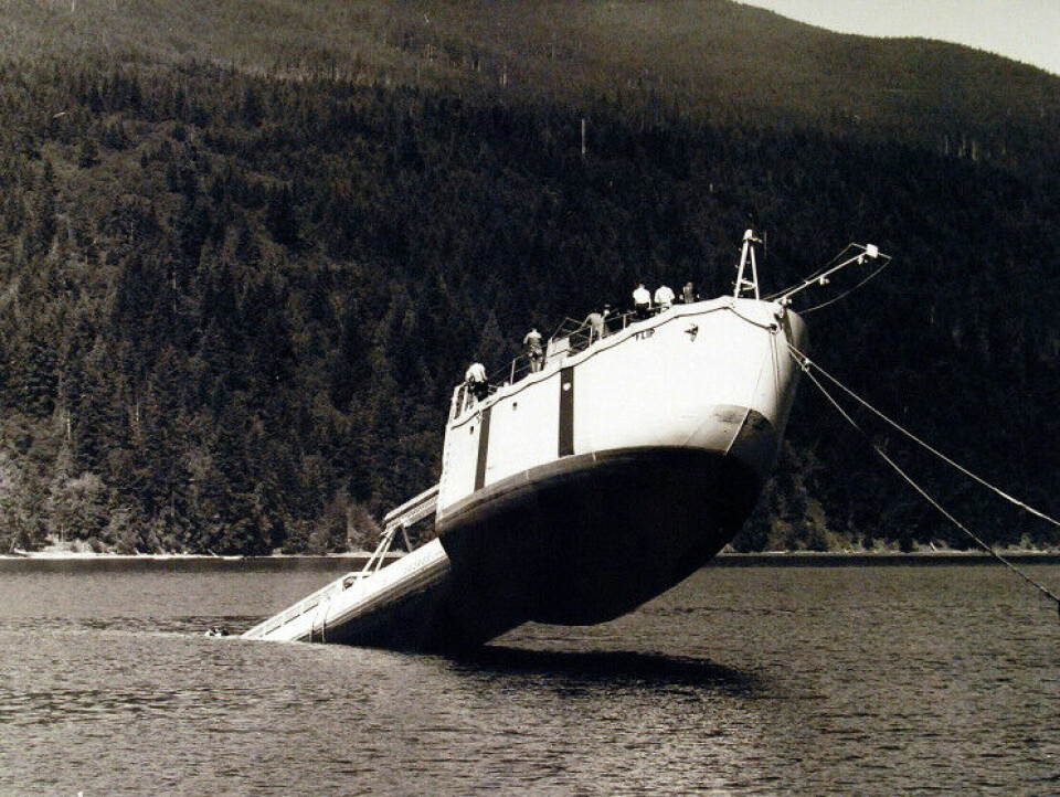 REVOLUSJONERENDE DESIGN: De første mannskapene på «FLIP» må ha vært modige da plattformen ble utprøvd i 1962.