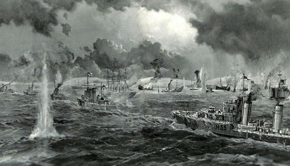 LYST OG DRAMATISK: Kampene utenfor Narvik, slik George Horace Davis så dem.