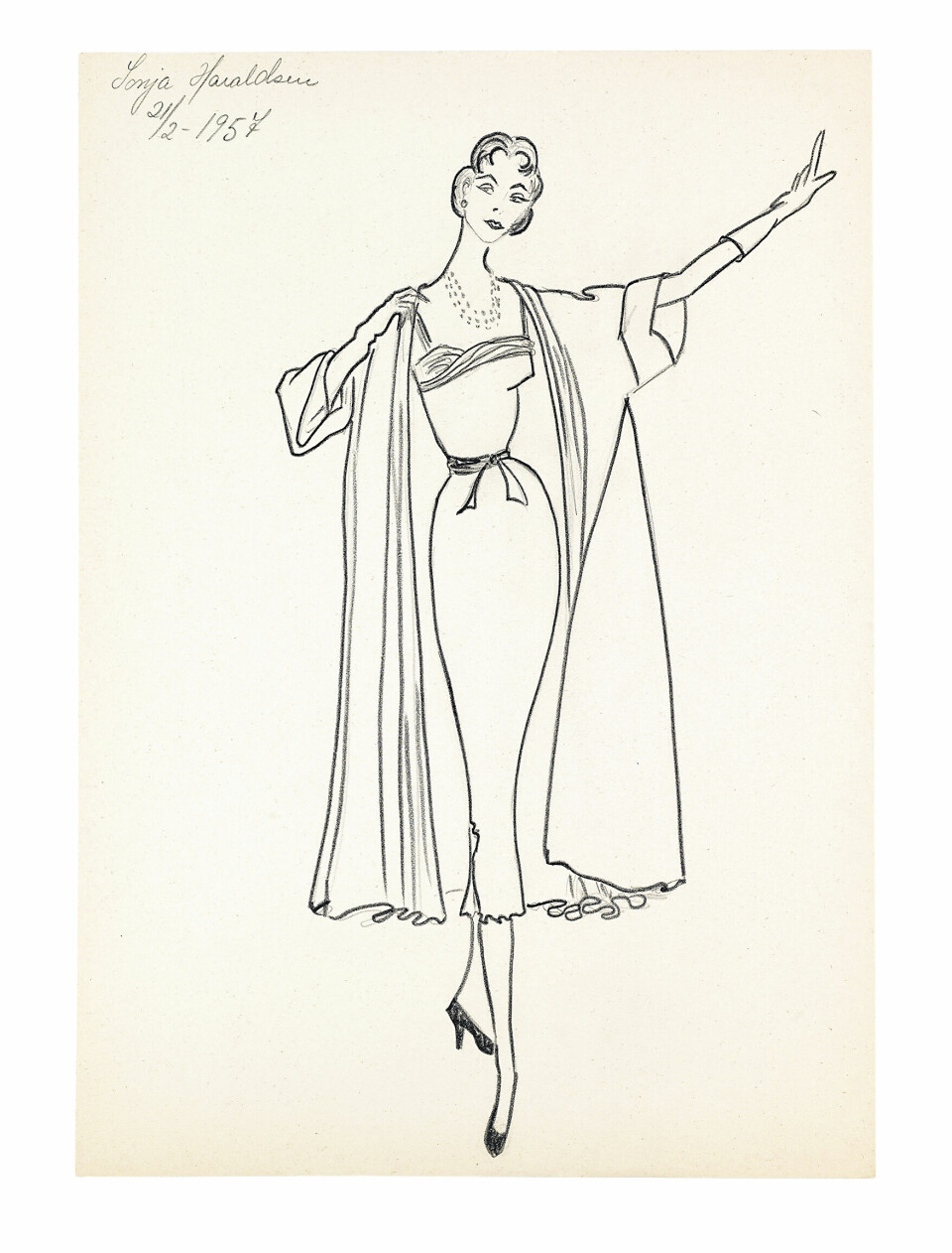 EN DYKTIG TEGNER: Sonjas egen motetegning fra 1957 viser talent og håndlag. Ingen tvil om at denne studenten behersket tegnefaget.