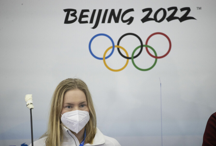 RAGNE WIKLUND: Skøyteløper Ragne Wiklund på pressekonferanse før konkurransene starter i OL i Beijing.