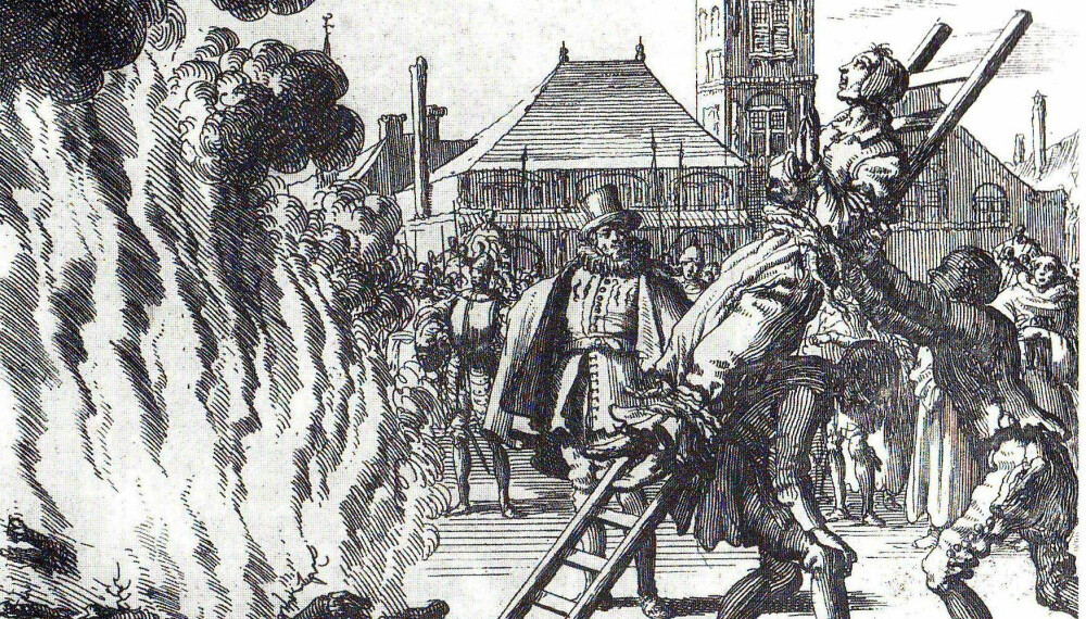 BRENT LEVENDE: Hekseprosessene pågikk i Norge på 1600-tallet. Denne tegningen viser en heksebrenning i Amsterdam i 1685.