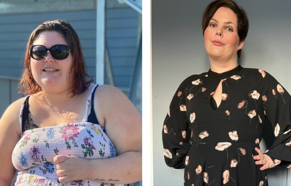 <b>VEKTNEDGANG: </b>Bildet til venstre viser May Liss på sitt største. Her veier hun 123 kilo. Til høyre har hun gått ned 40 kilo og blitt en sunnere versjon av seg selv.