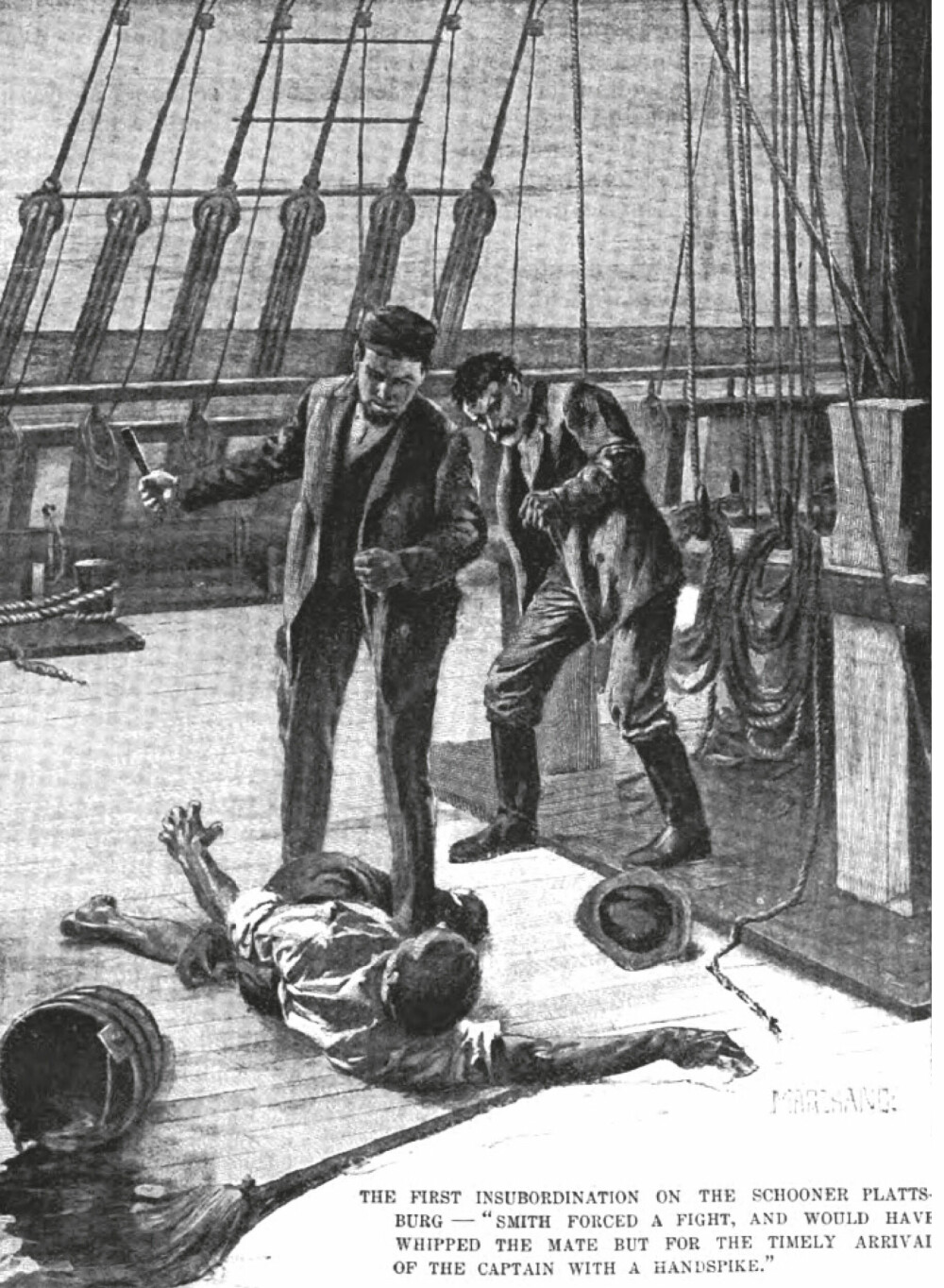 <b>BRUTALT:</b> Tre offiserer på Plattsburg ble overmannet av mannskapet og kastet på sjøen. Den verdifulle lasten av sølv- og gullpenger delte mannskapet mellom seg.