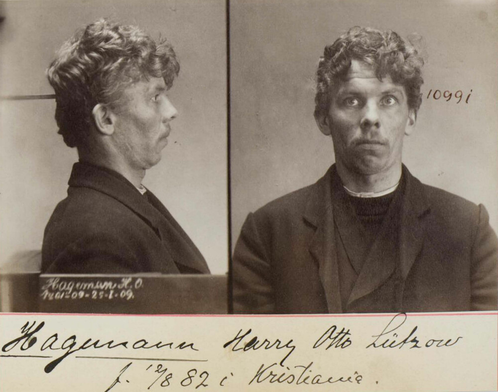 <b>FRYKTET:</b> Harry Hagemann var allerede i ung alder i politiets arkiver. Her fra Kristiania­politiets forbryteralbum 1908–1910. 