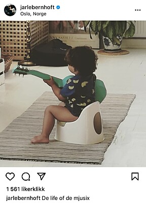 GUITAR'S SON: In 2019, Jarle posted a picture of his son as he sat on a potty and guitar on Instagram.
