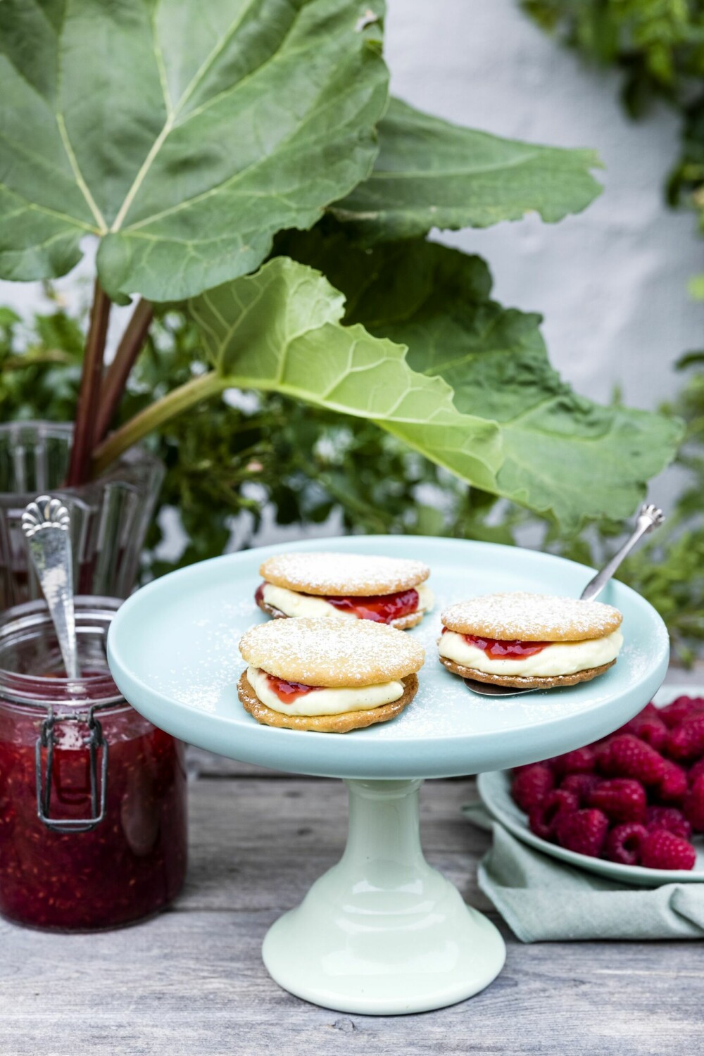 Cookies with vanilla cream and rhubarb jam Cookies with vanilla cream and rhubarb jam