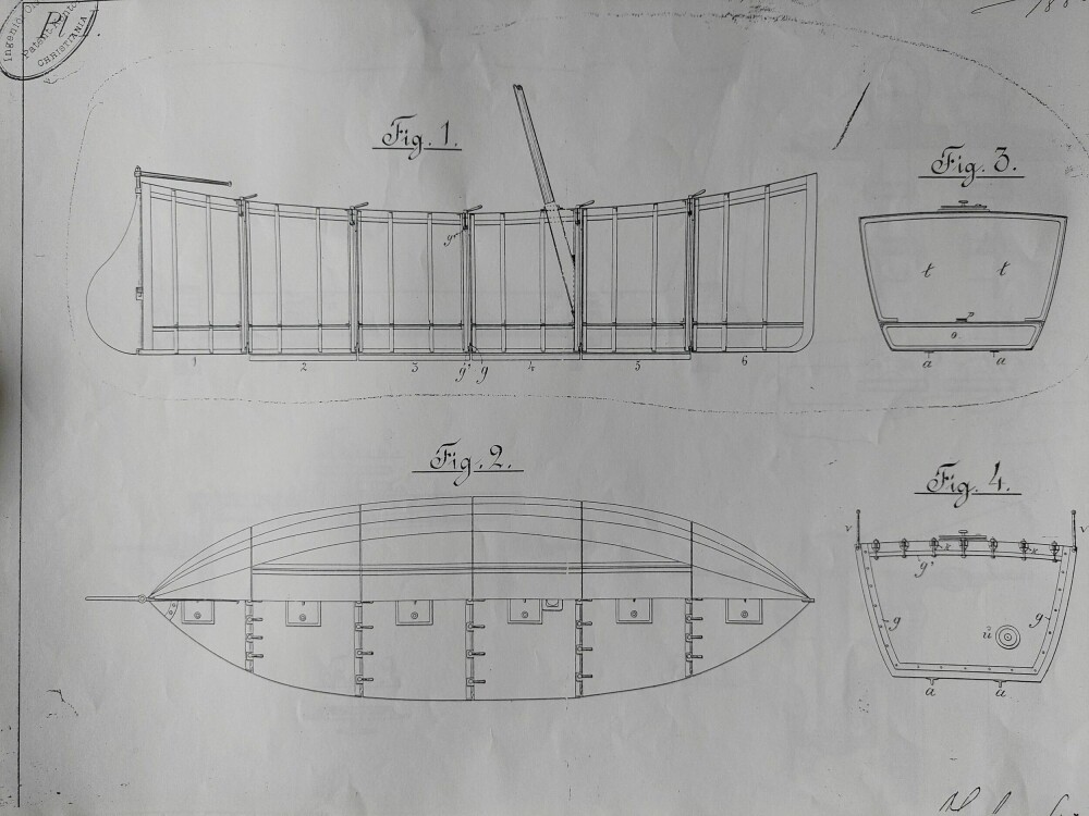 <b>FORUT FOR SIN TID:</b> Jørgensens patenttegninger for den overbygde livbåten «Storm King». Oppdelt i seksjoner kunne den enkelt plasseres rundt på dekk, og raskt kobles sammen ved behov. 